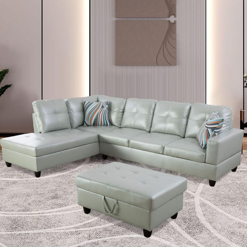 Canapé modulaire en cuir synthétique 3 pièces 3 pièces, Similicuir vert argenté