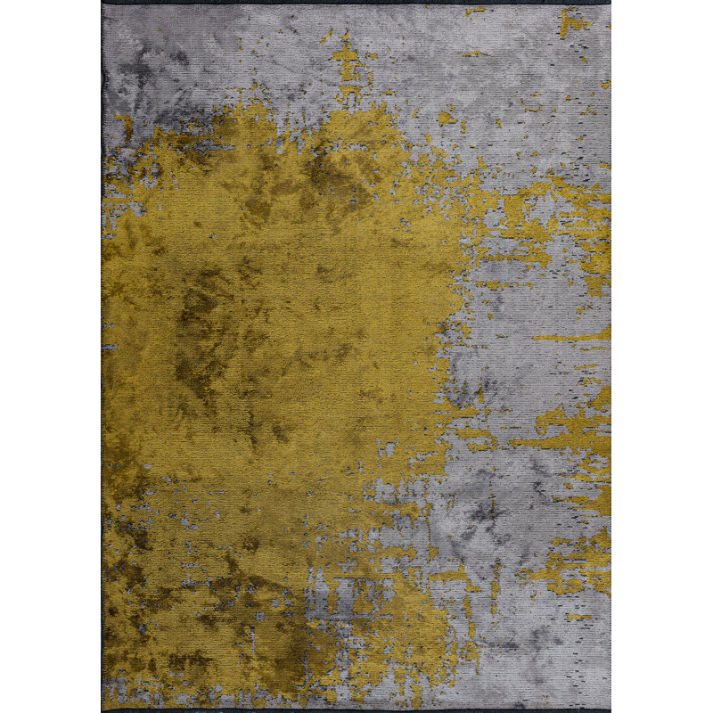 Rapture Gray/Yellow Abstract Luxury Area Rug, Rectangle 7'10" x 9'10"