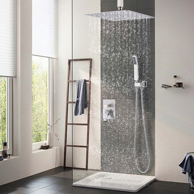 Système de douche au plafond en nickel brossé 12 po, système de pomme de douche à effet pluie au plafond