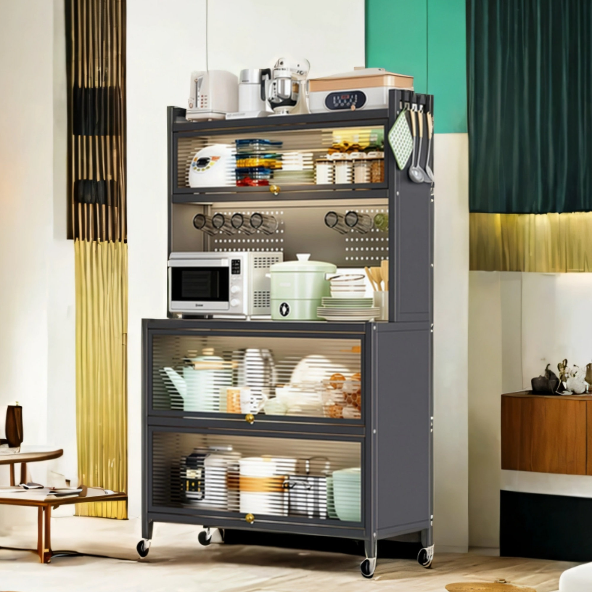 Ebern Designs 5-tier Metal Kitchen Closet Organizer With Wheels, Clear ...