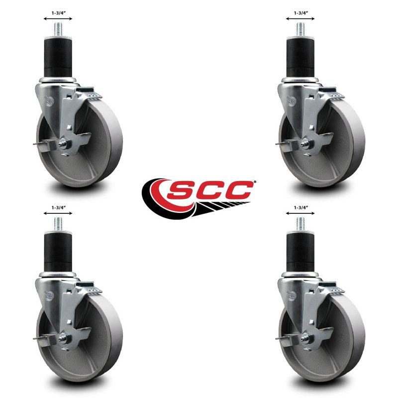 Ensemble de roulettes semi-pivotantes à tige extensible de 1-3 / 4 pouces avec frein SCC