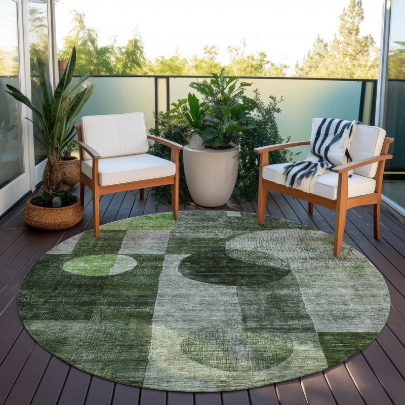 Amara Fern Washable Indoor-Outdoor Rug - , 8' x 8'