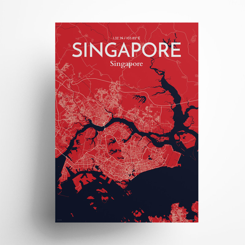 Singapore City Map in Nautical 1 Piece Wall Art, 27.6cm H x 19.7cm W x 0.05cm D