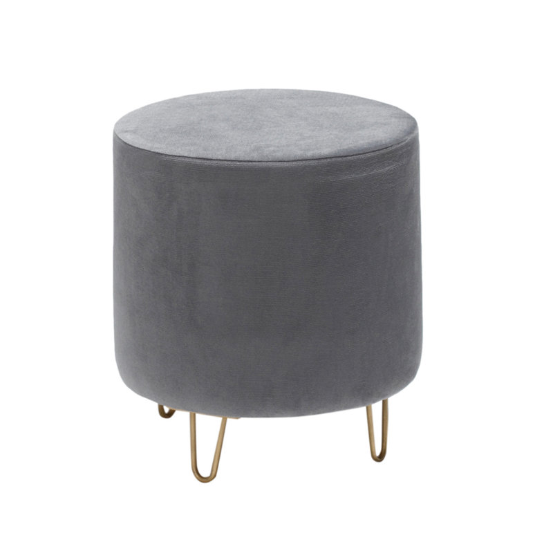 Stylish Grey Tuffet with Beech Wood Frame & Metal Legs, 15.7 x 15.7 x 15.7 inches | 100% Polyester Easy Clean Fabric | 32 DNS Foam for Comfort | 150 lbs Weight Capacity | Perfect for Glam & Hotel Décor