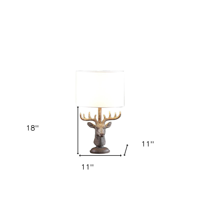 18" In Stag Elk Deer Bust Rustic Gray Polyresin Table Lamp