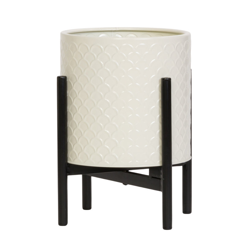 Pot de fleurs d'intérieur moderne en métal avec base à 4 pieds Asbella, H 12 po x l 9,5 po x P 9,5 po