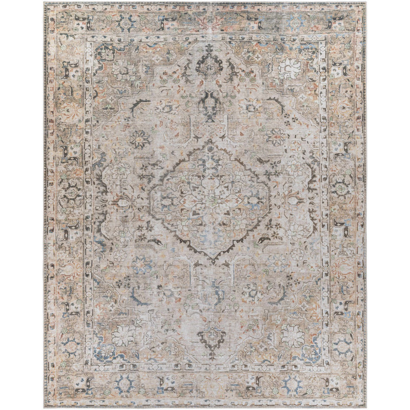 Colpitt Oriental Machine Washable Area Rug in Beige, Rectangle 6'7" x 9'