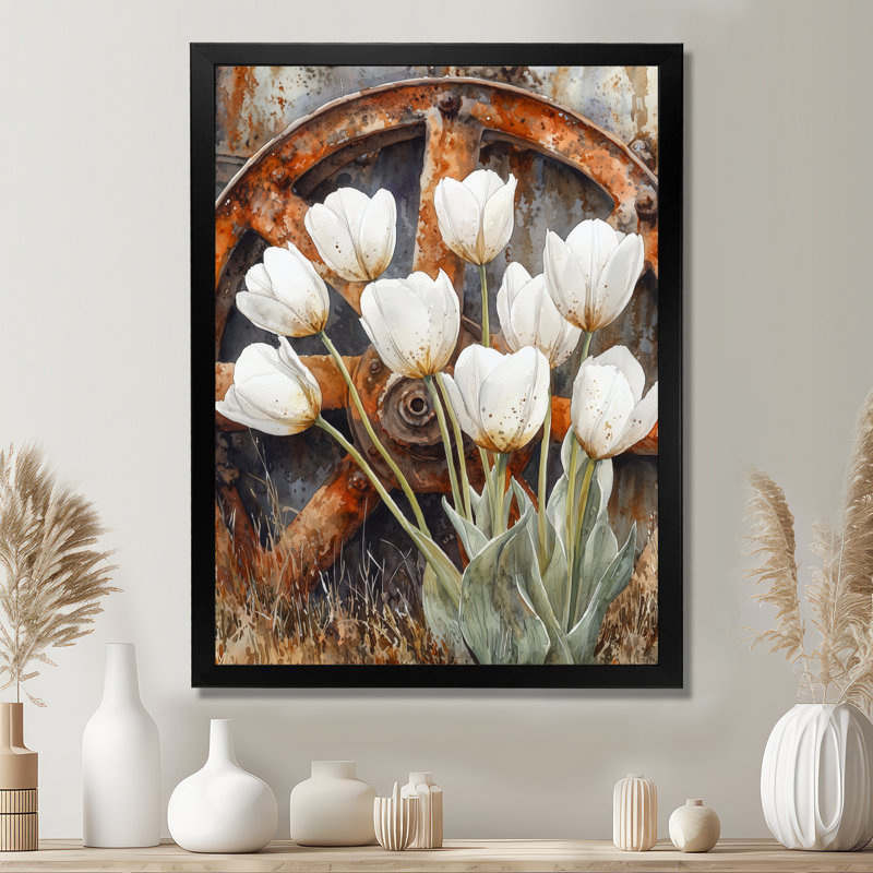 Balictar - art mural floral, Noir, noir, noir, noir, H 20 po x l 12 po, Reproduction encadrée sans passe-partout