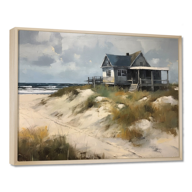 Beach House Tranquility I - Modern Beach, art mural, H 24 po x l 32 po x P 1 po, Cadre flottant en érable