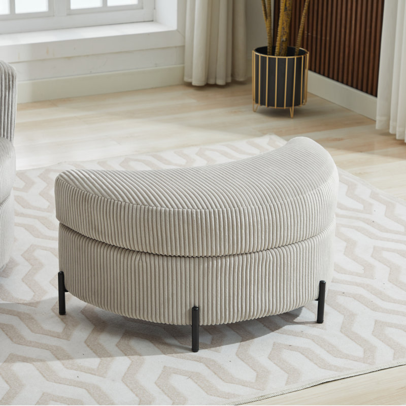 Achorn Upholstered Ottoman, Light Gray Corduroy