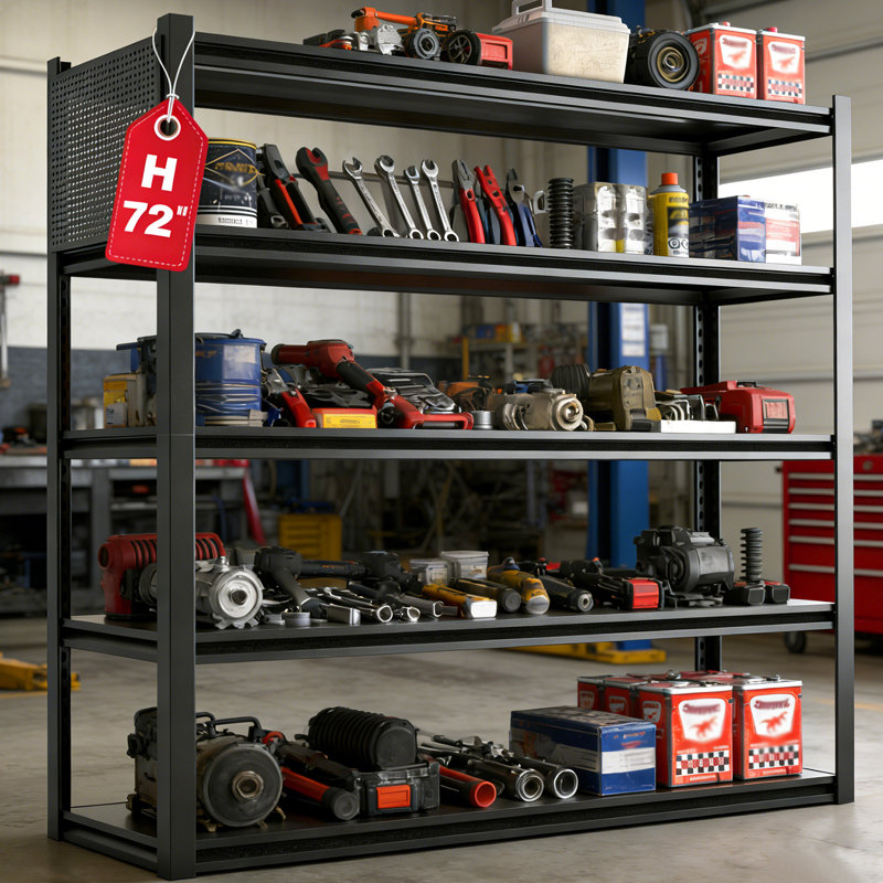 Étagère de garage en métal avec panneau perforé, étagères de rangement industrielles robustes et réglables à 5 niveaux, support de rangement en acier 5000 lb pour garage, entrepôt, sous-sol, H 72 po x l 47,2 po x P 23,6 po, noir
