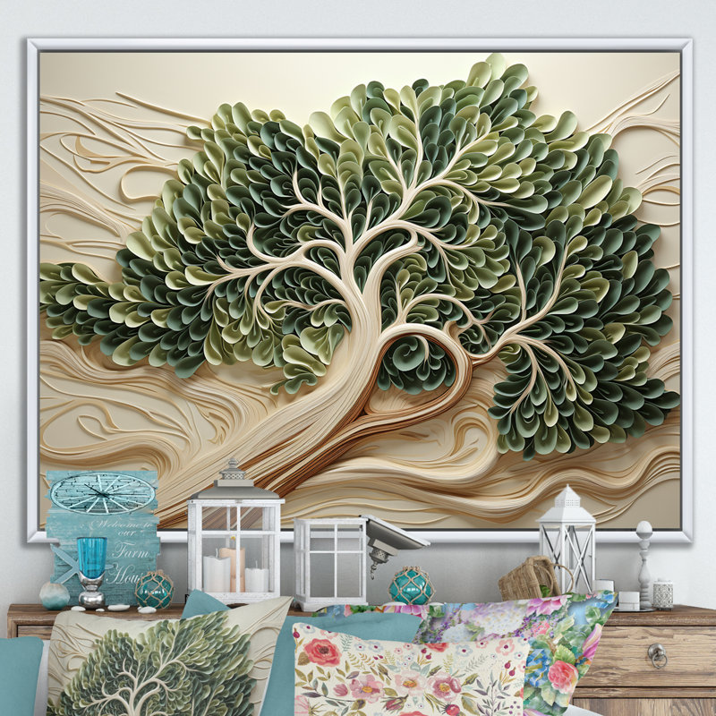 «Tree American Basswood Collage 2», art mural arbre, Cadre flottant blanc, H 34 po x l 44 po x P 1,5 po