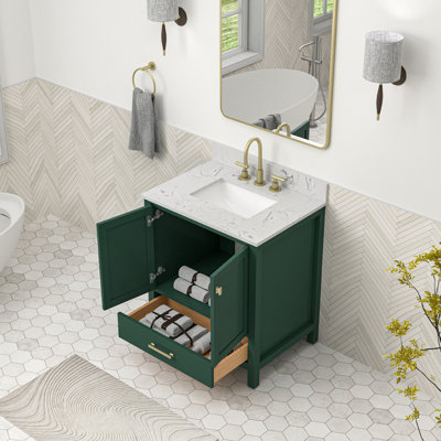 Meuble-lavabo autoportant de 30 pouces avec comptoir en marbre