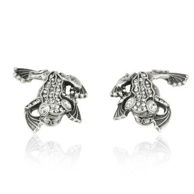 TREE FROG KNOB; CLEAR CRYSTAL; RIGHT & LEFT PAIR MATTE SILVER FINISH