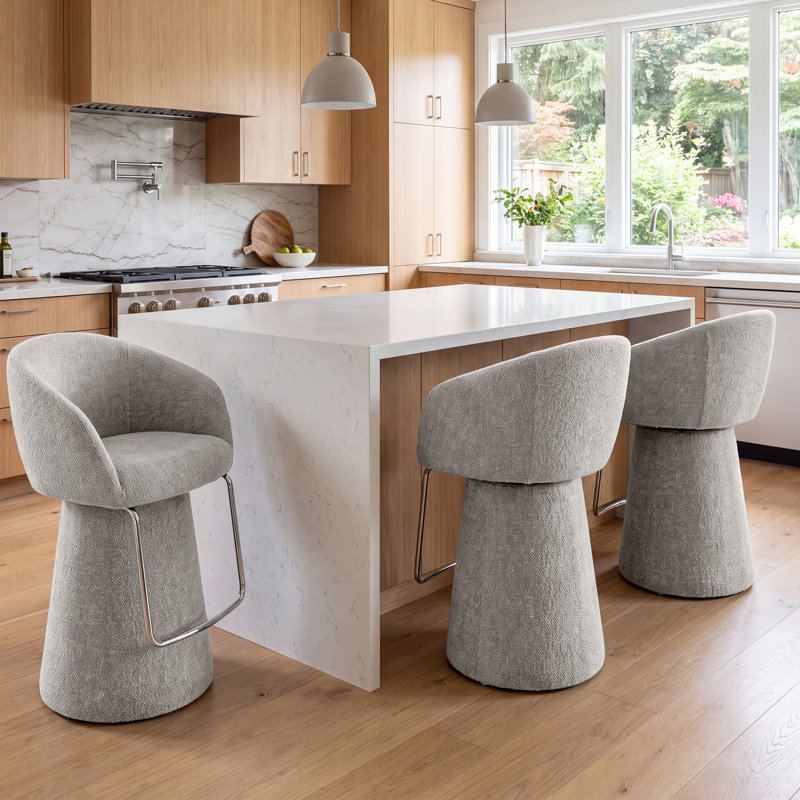 Ensemble de 3 tabourets de bar rembourrés Everly Modern avec dossier incurvé, Gris, 3