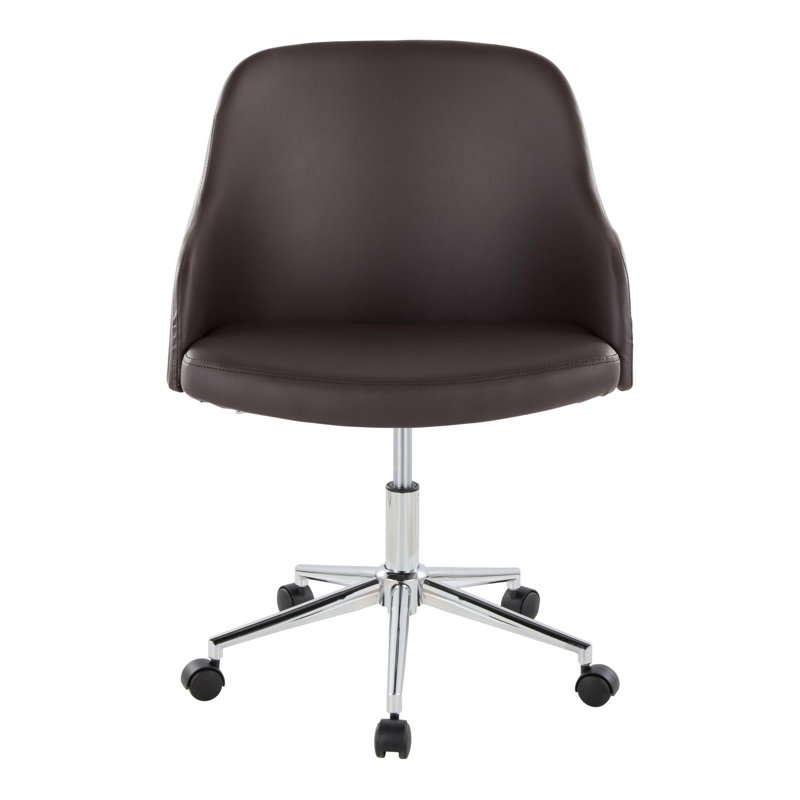 Chaise de bureau en métal chromé, Brun, Chrome / noyer