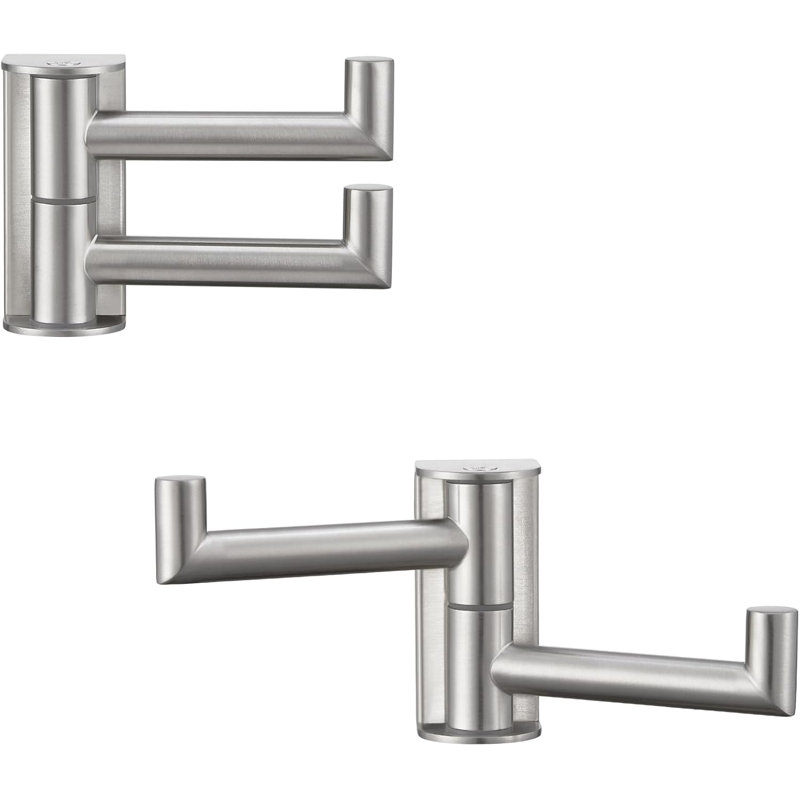 Brushed Nickel 304 Stainless Steel Swivel Wall Hook, Double Hanging Rotatable Coat and Towel Hook for Bathroom Closet and Entryway