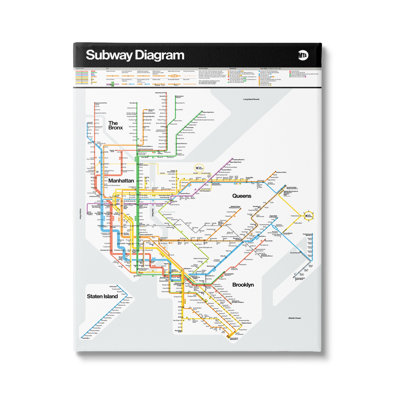 New York City Urban Subway Diagram Chart Oversized Stretched Canvas Wall Art by JG Studios
