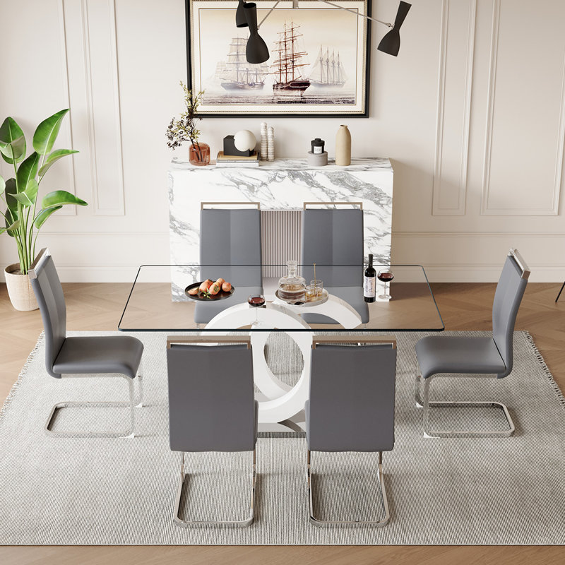 Ensembles de table de salle à manger en verre, 7, Gris/argent