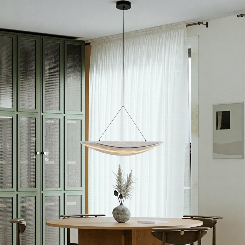 Pendant Chandelier Light Fixtures Fabric White, 5.9"H x 15.74"W x 15.74"D