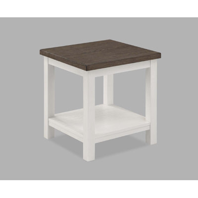 1 pièce Table de bout brune de style campagnard avec base blanche et plateau de table rectangulaire