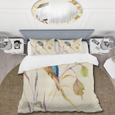 Oiseau martin-pêcheur commun - ensemble de housse de couette traditionnel - microfibre de polyester