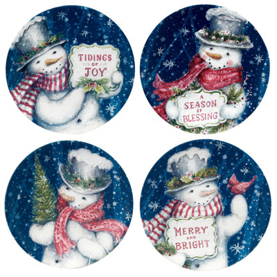 Snowman Greetings Set of 4 Dessert Plate 9" asst.
