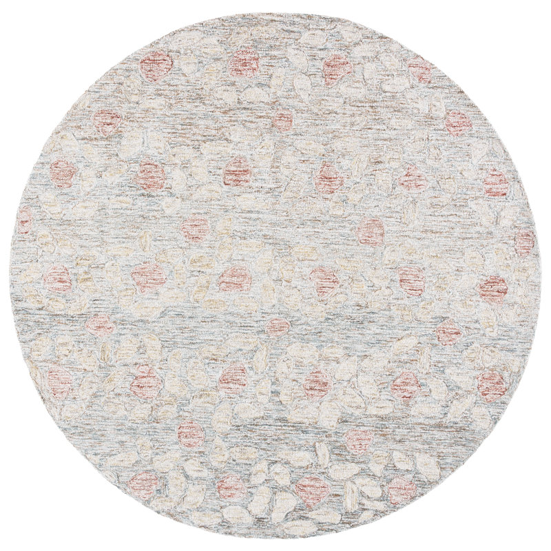 Ebony Hand Tufted Wool;Cotton Floral Rug, Round 6'