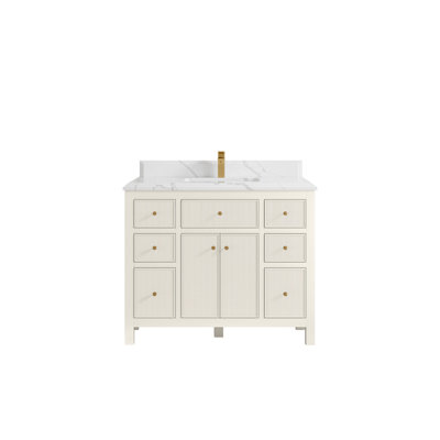 Sonoma 42 In. W X 22 In. D Single Sink Bathroom Vanity In Alabaster With Cove Edge Calacatta Laza Quartz