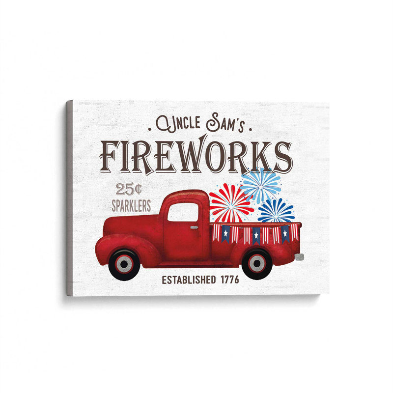 «Uncle Sam's Fireworks - Truck» par Art graphique, L 32 po x H 24 po, Ne s’applique pas, Toile non encadrée
