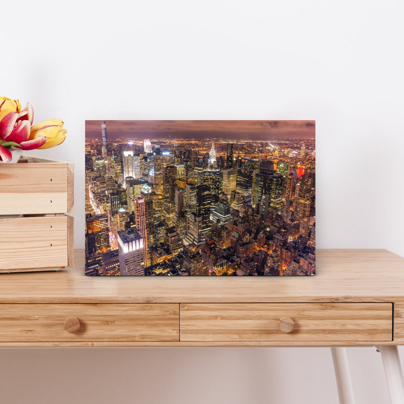 «New York Night Skyline», art dramatique, architecture abstraite, art mural de la ville, H 18 po x l 12 po