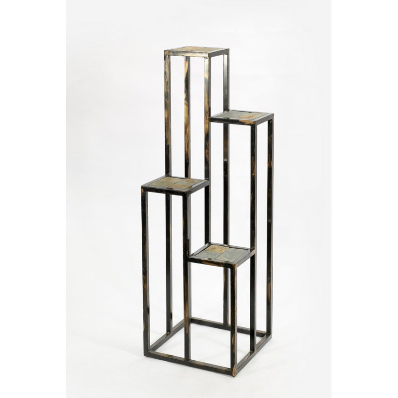 Support pour plante 47,25 "à 4 niveaux en pierre grise noire / dorée, Gris / noir / doré