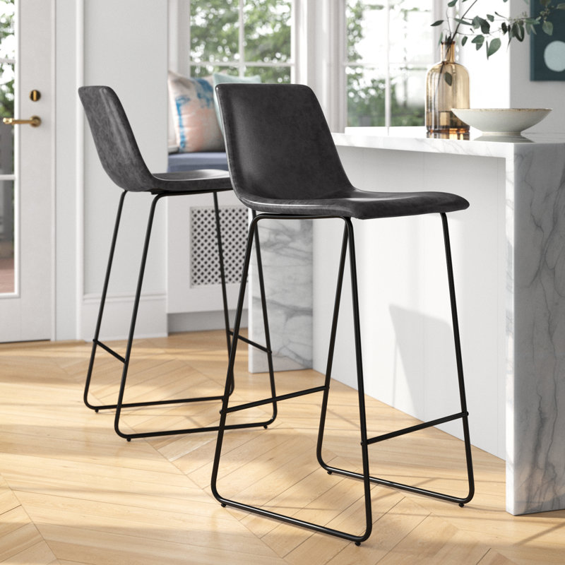 Liekele Upholstered Modern Dining Stools, Tabouret de bar (siège d'une hauteur de 30 po), Similicuir gris