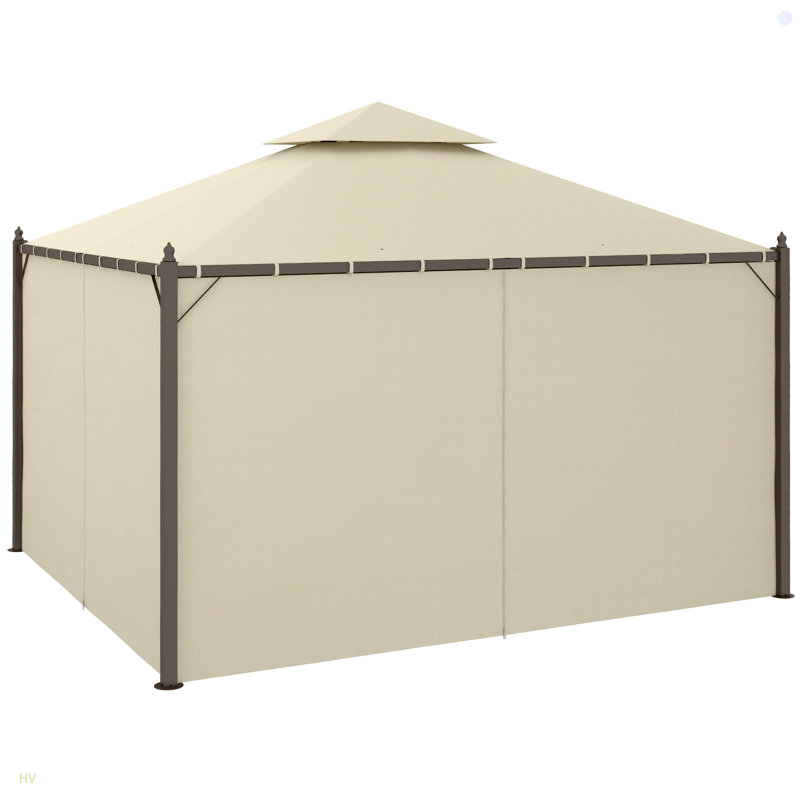 Pavillon de jardin extérieur en acier avec rideaux d'intimité en polyester, toit à deux niveaux pour l'air, grande conception