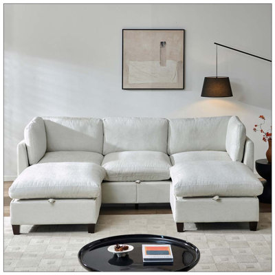 96.5" Sectional Couch for Living room, Upholstered Soft Chenille Fabric Sofa