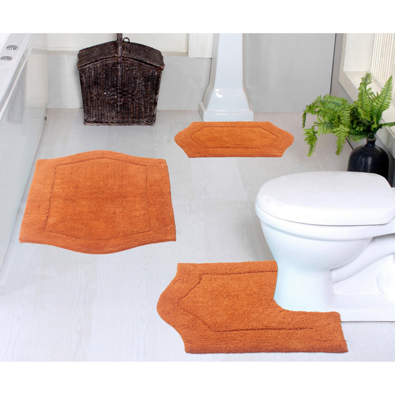 Morissette 100% Cotton Bath Rug, Non-Slip, Quicky Dry, Machine Washable, Absorbent - 3 Piece Set, Terracotta