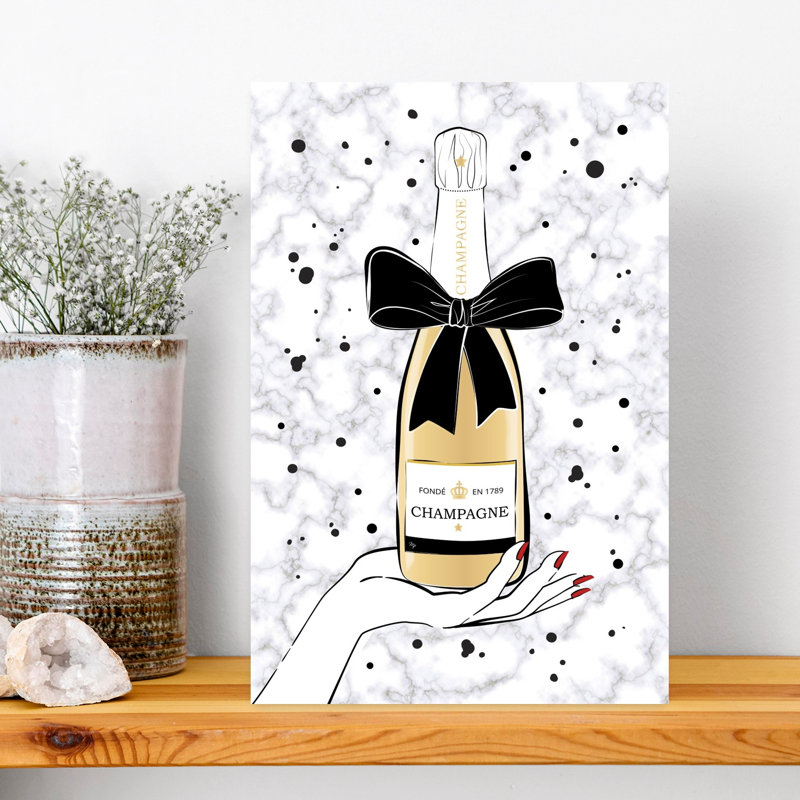 Elegant Champagne Bottle Modern Contemporary Wall Art Print, 45.72cm H x 30.48cm W