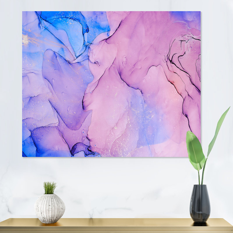 Encre translucide rouge et bleue V - Peinture sur toile, Toile tendue, H 12 po x l 20 po x P 1 po