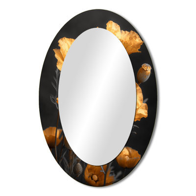 Gold Black Vintage Glamour Poppies - Gold Oval Wall Mirror Decor