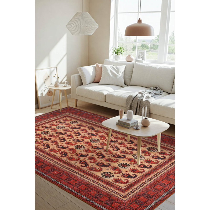 Tapis marocain décoratif rouge, Rectangle 5 pi x 7 pi 7 po