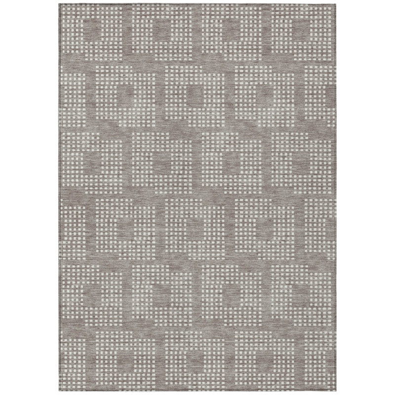 3' X 5' Taupe And Ivory Geometric Washable Indoor Outdoor Area Rug