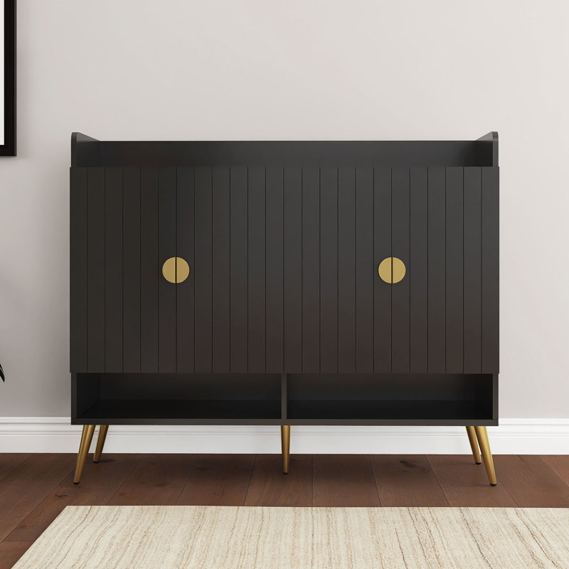 47 Inch Shoe Cabinet With Adjustable Shelves, Black