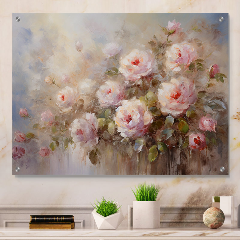 «Pink Roses Farmhouse Charm» - art mural acrylique pour la cuisine Roses, H 30 po x l 40 po