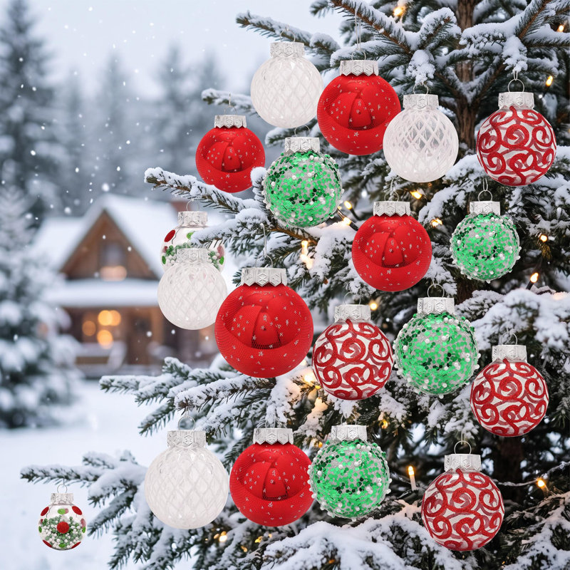 Ensemble de 25 boules de Noël incassables en PVC de 6 cm (2,36 po), Red and White