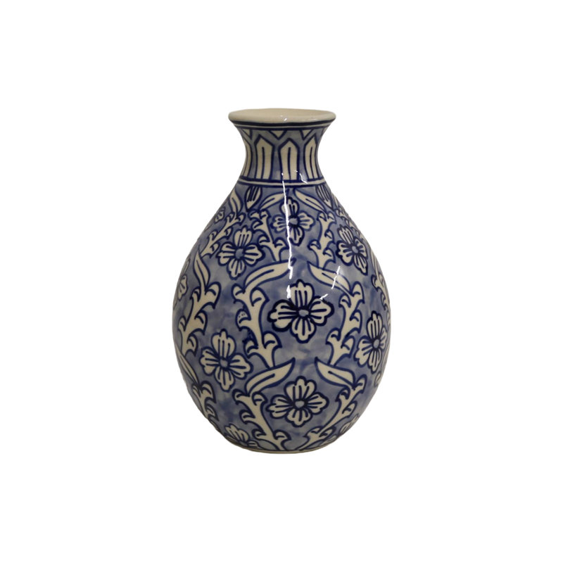 Vase en céramique Home & Manor, Bleu clair/blanc
