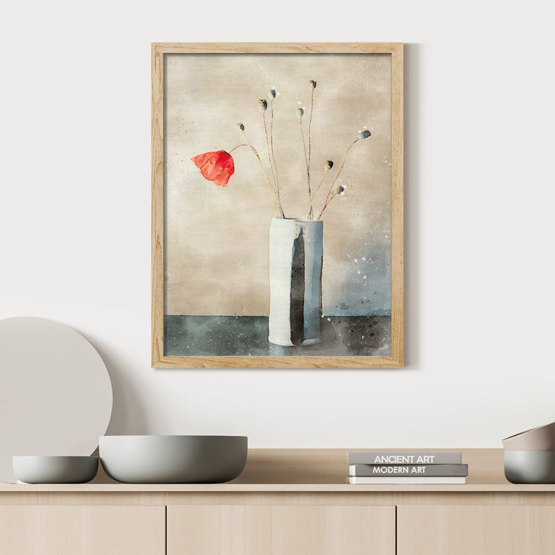 «Daisy Flower In Vase Watercolor Pastel Red» sur papier, Naturel, H 16 po x l 12 po