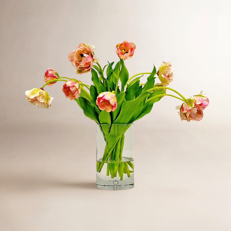 DOUBLE TULIP WITH LEAVES IN CYLINDER
