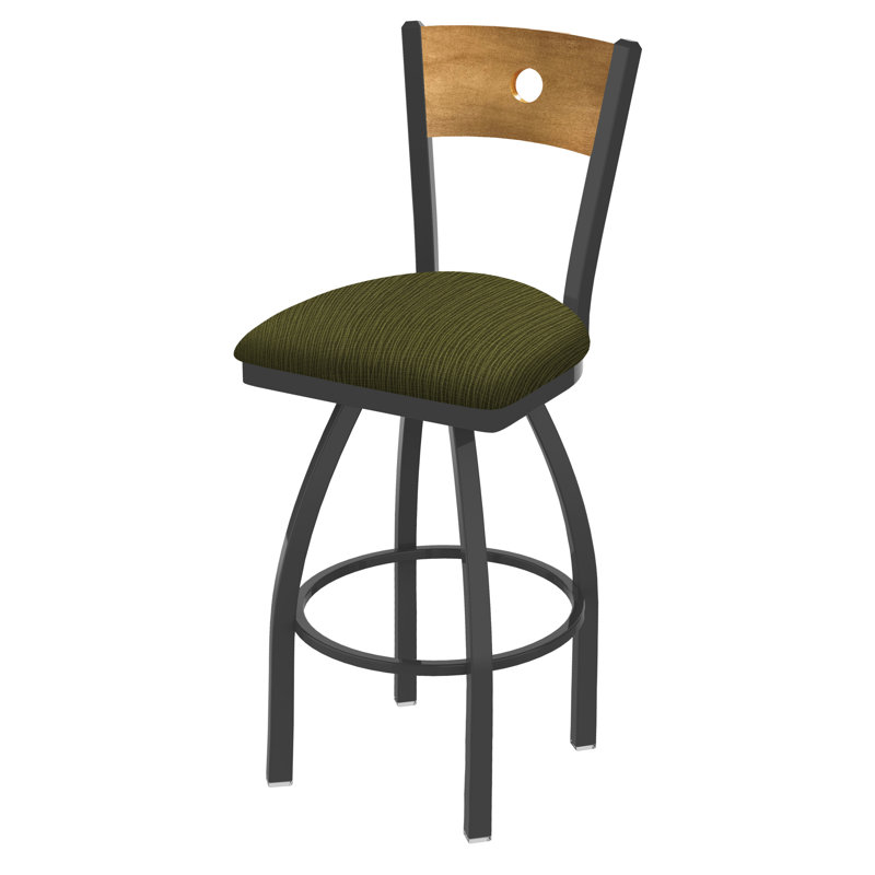 830 Voltaire Swivel Bar & Counter Stool, Medium Maple, Graph Parrot Fabric / Bronze Frame, Bar Stool (30" Seat Height)