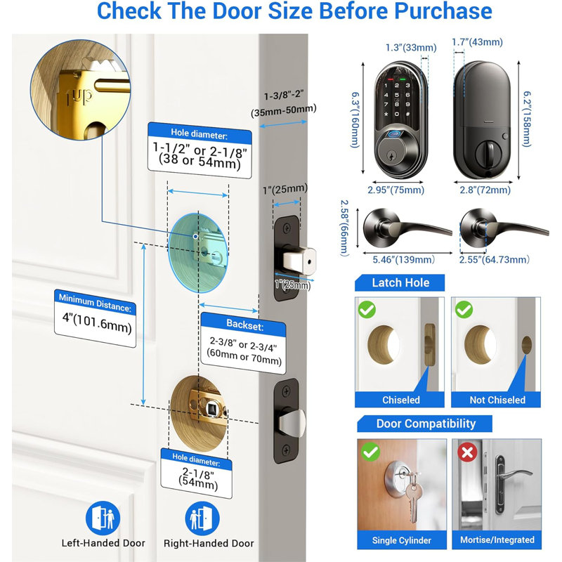 Serrures intelligentes pour la porte d'entrée, serrure à empreinte digitale Touchkeypad pour la porte d'entrée