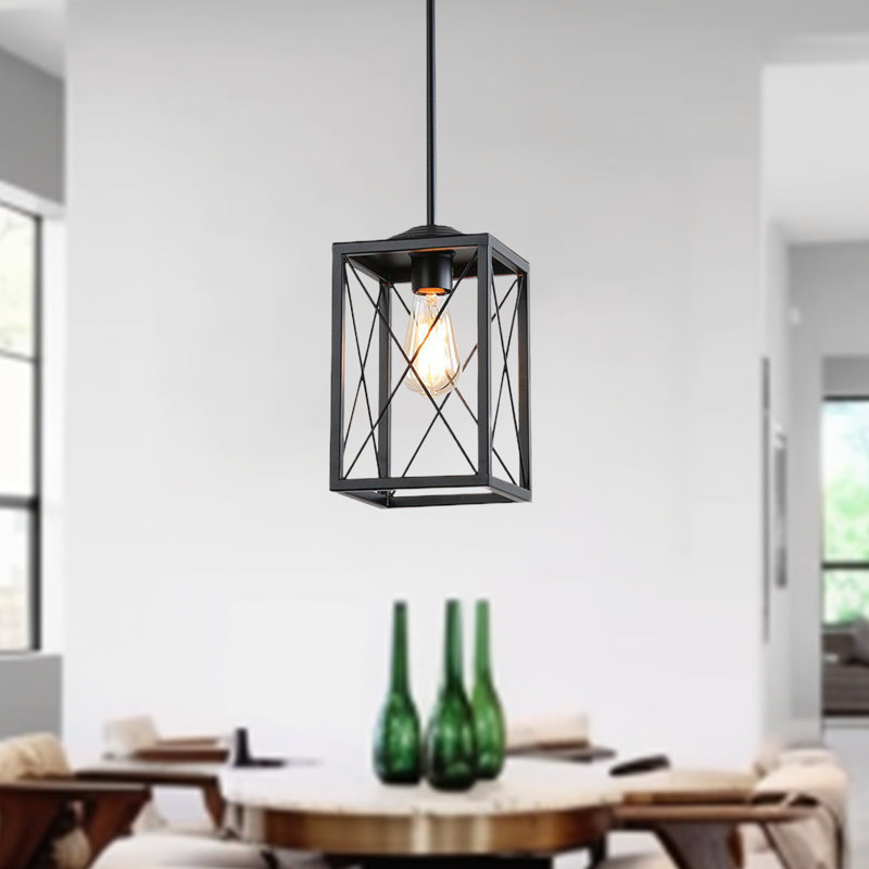 1-Light Dimmable Lantern Pendant Light, Black